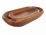 Premium Oval Acacia Wood Serving Bowls - Handcrafted Sustainable Tableware Set
